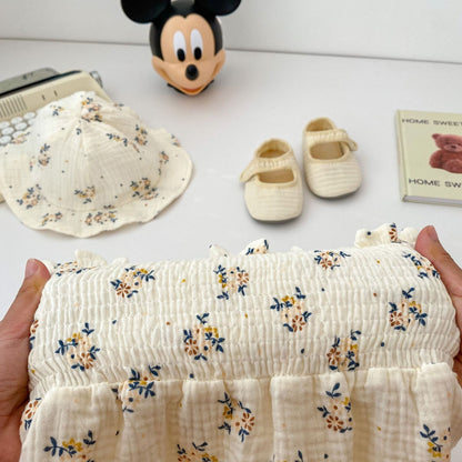Elegant baby romper dress with matching hat – Lily design from Ju Ju Jam for girls aged 0-3 years.

