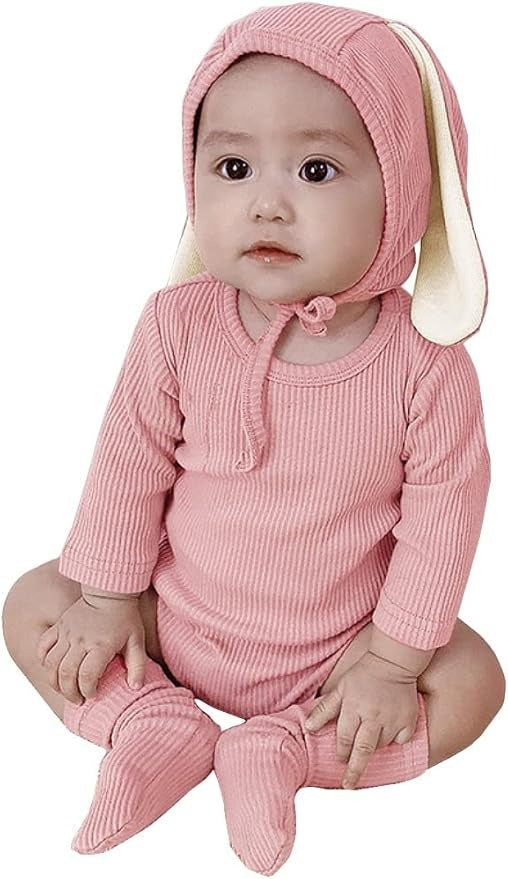 Ju Ju Jam baby romper with bunny ears hat and cozy socks

