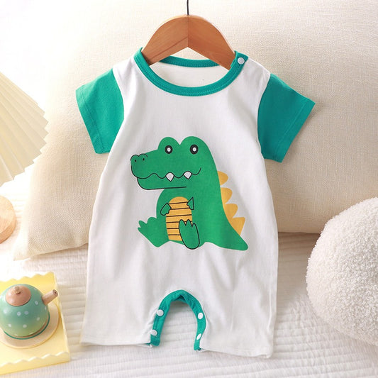 Baby wearing Little Dino Everyday Romper by Ju Ju Jam – fun dinosaur-themed outfit

