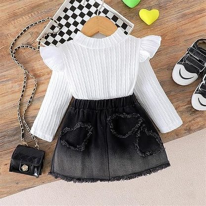 Little Diva girls denim skirt set – stylish and trendy outfit for girls by Ju Ju Jam.

