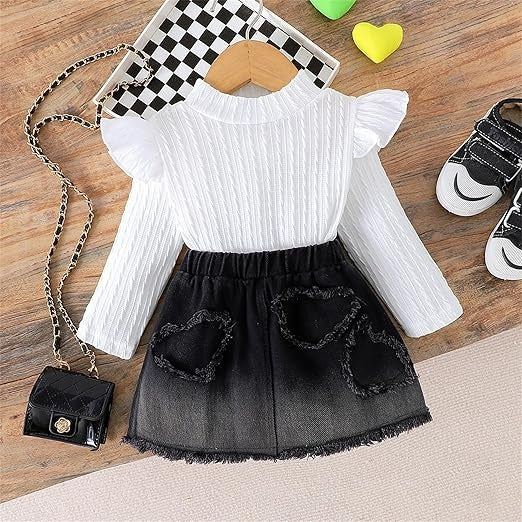 Little Diva girls denim skirt set – stylish and trendy outfit for girls by Ju Ju Jam.

