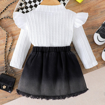 Girls denim outfit set – Little Diva top and skirt combo by Ju Ju Jam.


