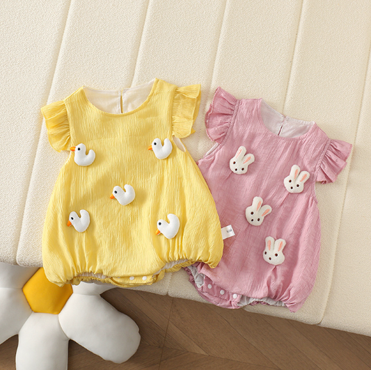 Little Frill Love baby girls romper – soft cotton one-piece with delicate frill details by Ju Ju Jam.

