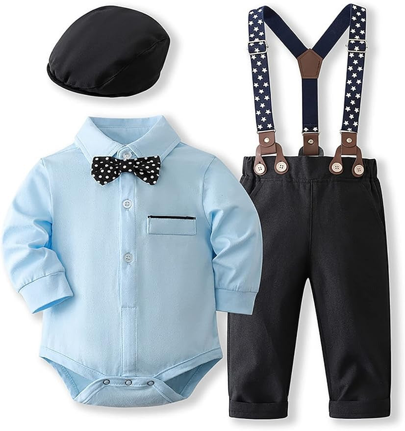 Little Man baby boy romper set with suspenders and matching hat – Ju Ju Jam

