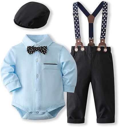 Little Man baby boy romper set with suspenders and matching hat – Ju Ju Jam

