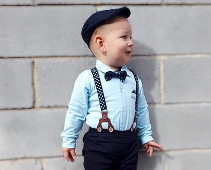 Dapper suspender romper outfit for baby boys with hat – Ju Ju Jam

