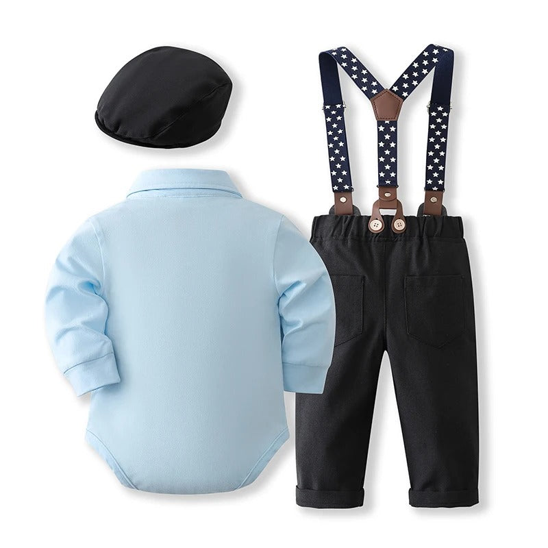 Three-piece baby boy set with romper, suspenders, and hat – Ju Ju Jam

