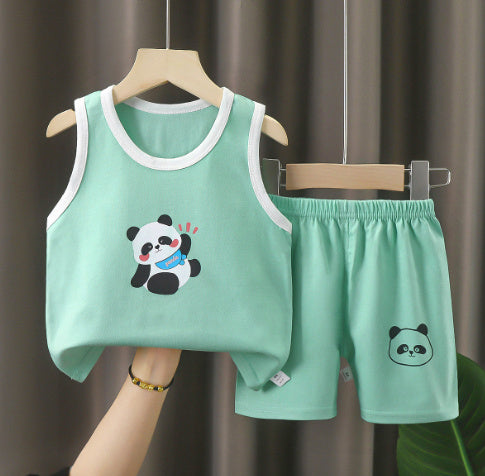 Little Panda Boys Summer Set - Cute and playful summer outfit featuring a fun panda print, perfect for warm-weather days, available at Ju Ju Jam.