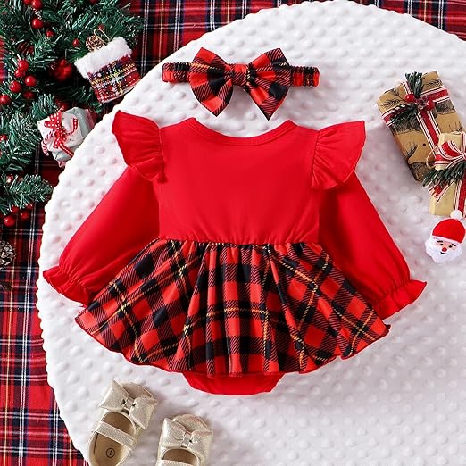 Ju Ju Jam baby girl red Santa romper dress set – holiday outfit with matching hairband