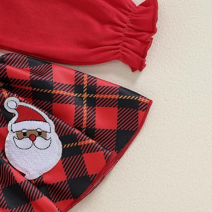 Infant girls Santa-themed romper dress and hairband – cozy and cute holiday wear from Ju Ju Jam