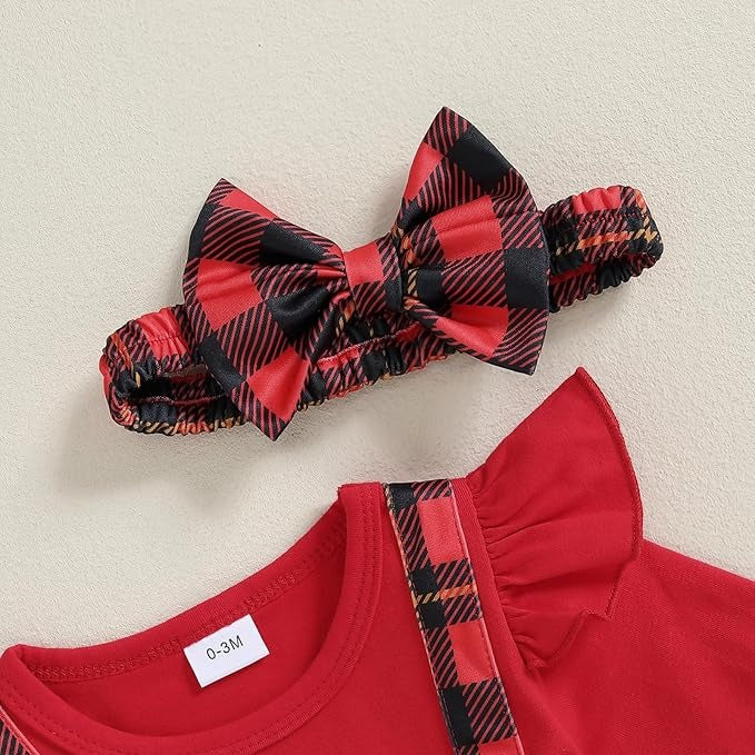 Ju Ju Jam festive romper dress for baby girls – Little Santa red dress with bow hairband