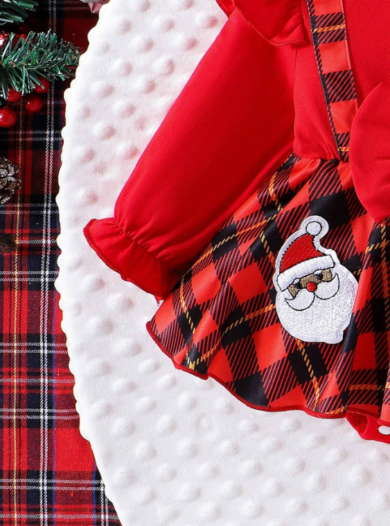 Christmas baby girl romper dress with Santa design and matching hairband – Ju Ju Jam holiday outfit