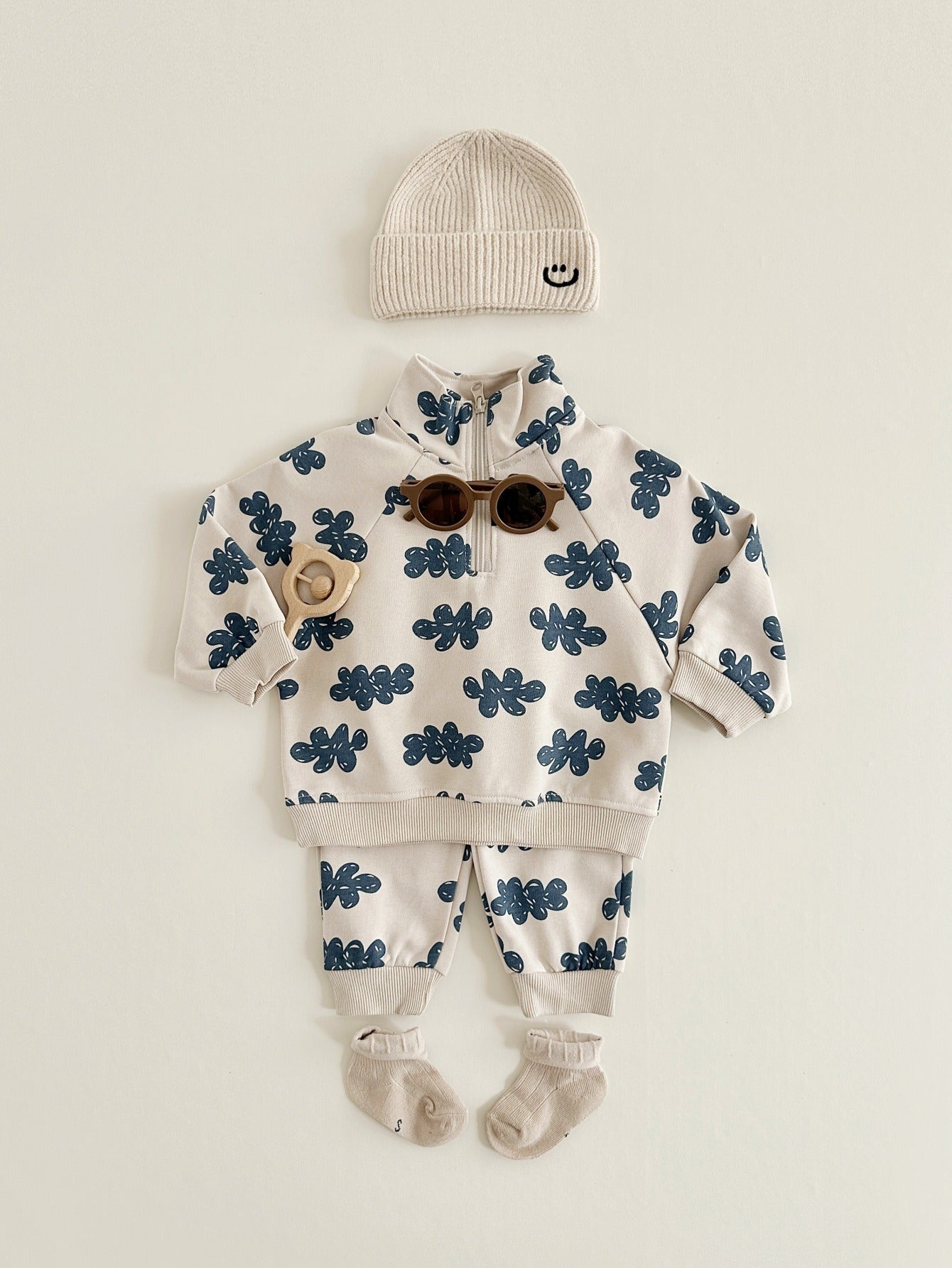 Adorable Little Sky Walker co-ords set for infants and toddlers – gender-neutral baby outfit by Ju Ju Jam in soft sky colors.