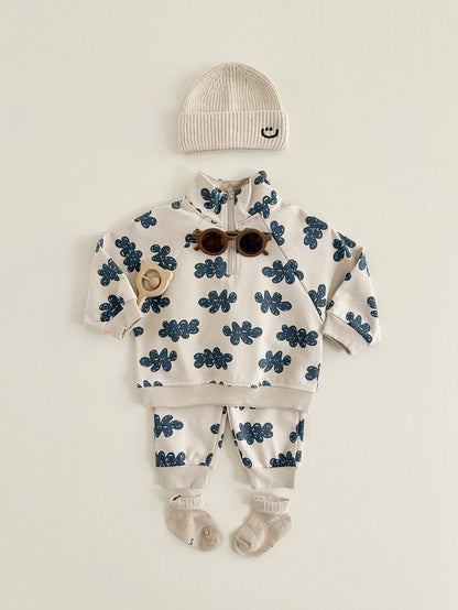 Adorable Little Sky Walker co-ords set for infants and toddlers – gender-neutral baby outfit by Ju Ju Jam in soft sky colors.