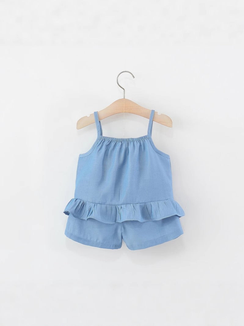 Adorable mushroom-themed baby girl set in soft blue – Ju Ju Jam Luna collection

