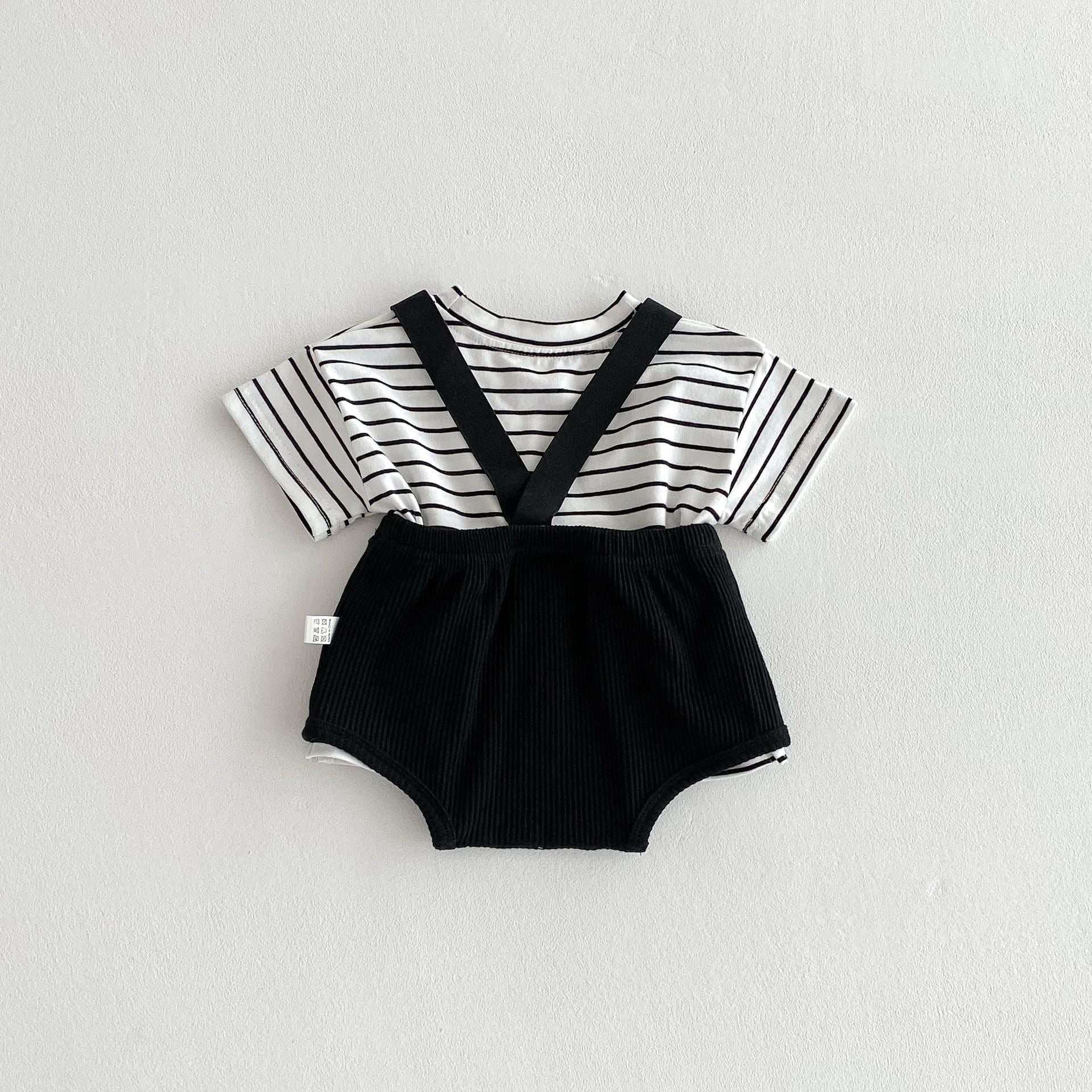 Mini Classic romper set for baby boys – dressy suspender-style outfit by Ju Ju Jam.


