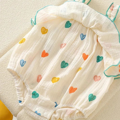 Infant girls heart print romper and hat set – breathable cotton babywear by Ju Ju Jam.

