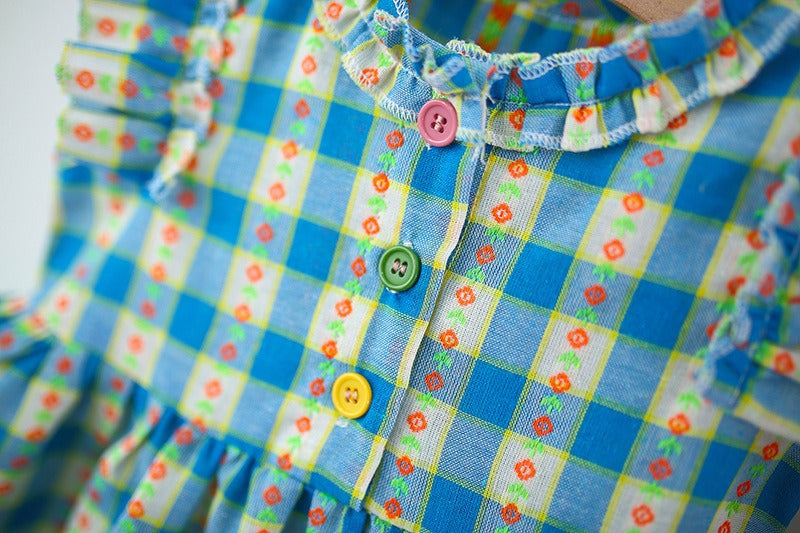 Soft cotton blue checkered baby girl dress perfect for picnics – Ju Ju Jam Mira

