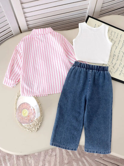 Claire Pearl Denim Three Piece Girls Jeans Set