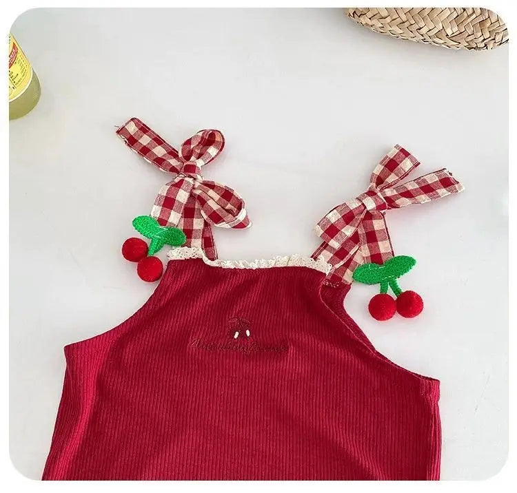 Scarlett Cherry Two Piece Baby Girls Romper Set