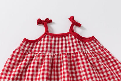 Sweet strawberry-themed baby dress in checkered design – Ju Ju Jam Nora collection

