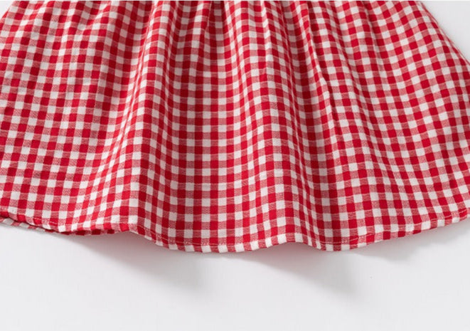 Baby girl wearing Nora Strawberry Checkered Dress – Ju Ju Jam summer fashion

