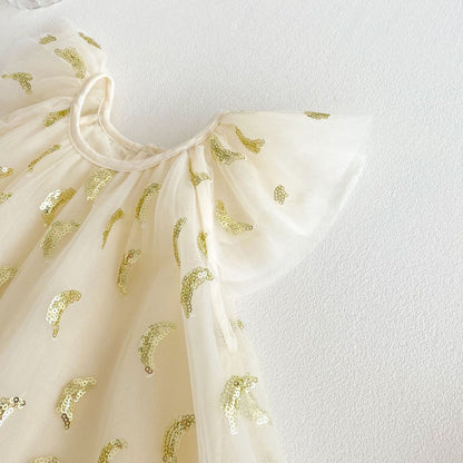 Laid flat Nyla Party Princess Baby Dress – glamorous baby outfit with princess vibes

