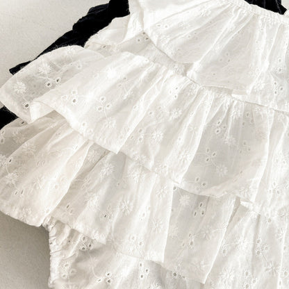 Elegant baby girl romper dress with ruffles – Ju Ju Jam Riley collection

