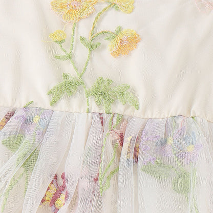 Flower Embroidered Girls Romper Dress
