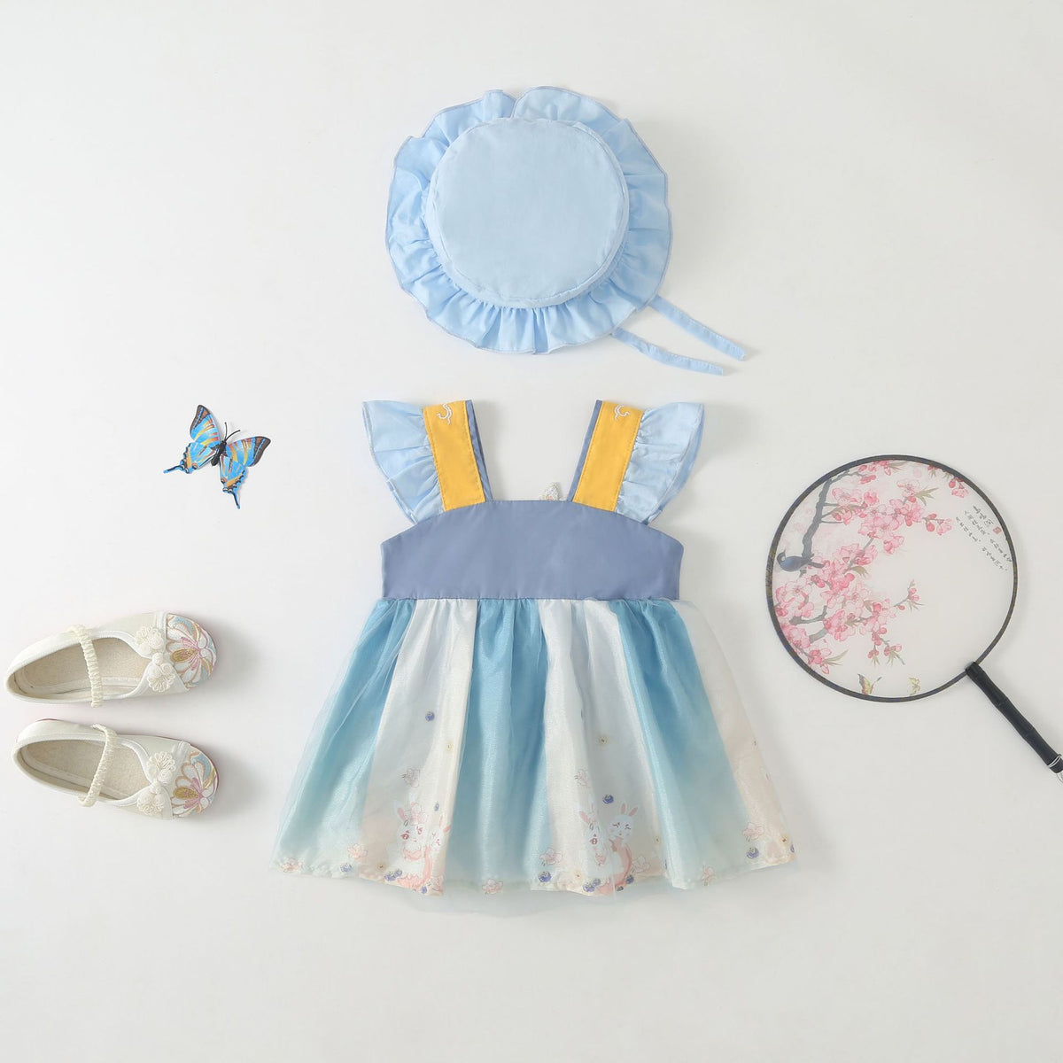 Layla Princess Birthday Baby Girls Romper Dress with Hat