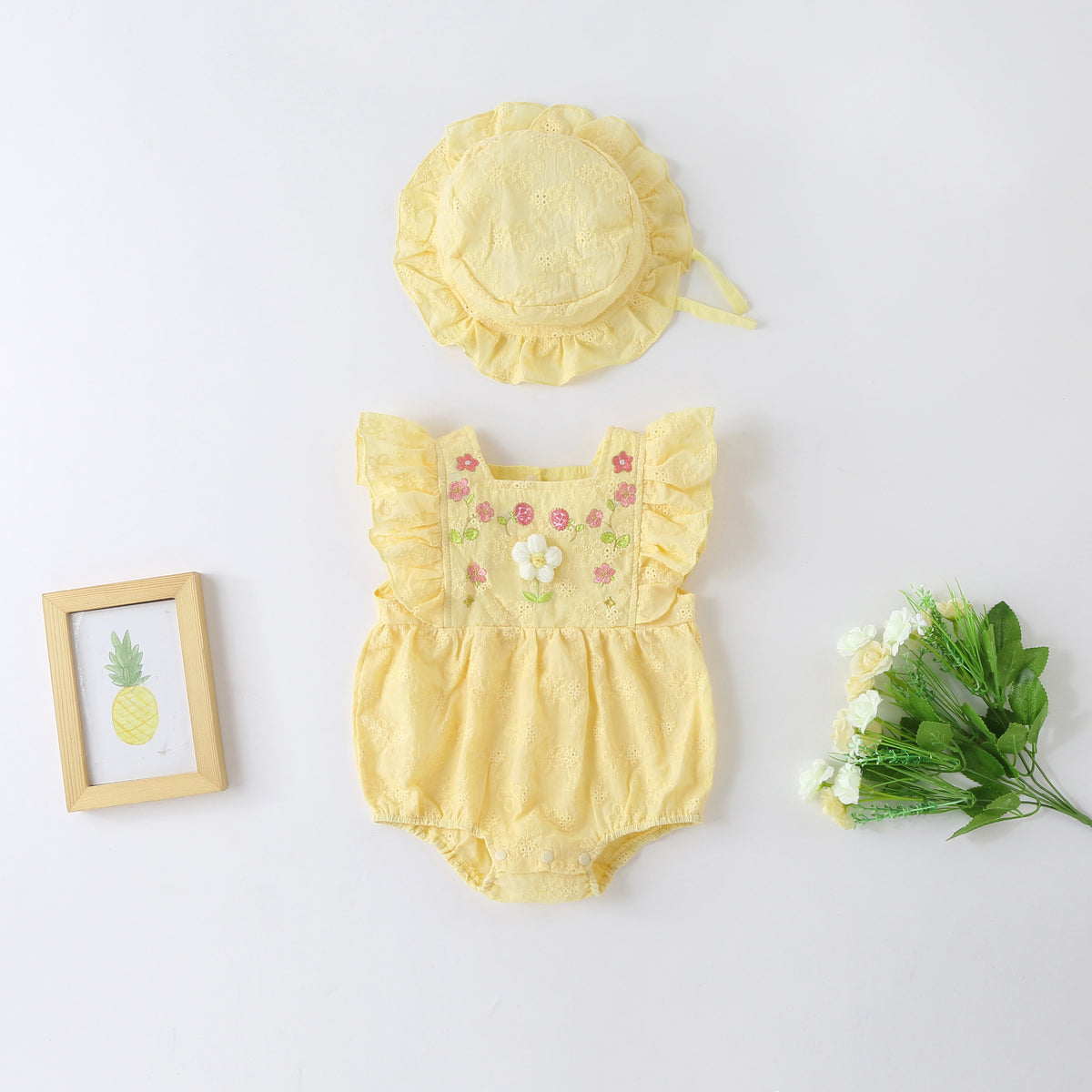 Mild Flower Baby Girls Romper with Hat