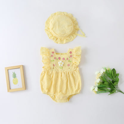Mild Flower Baby Girls Romper with Hat