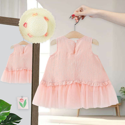 Rose Bloom Frill Girls Dress with Hat