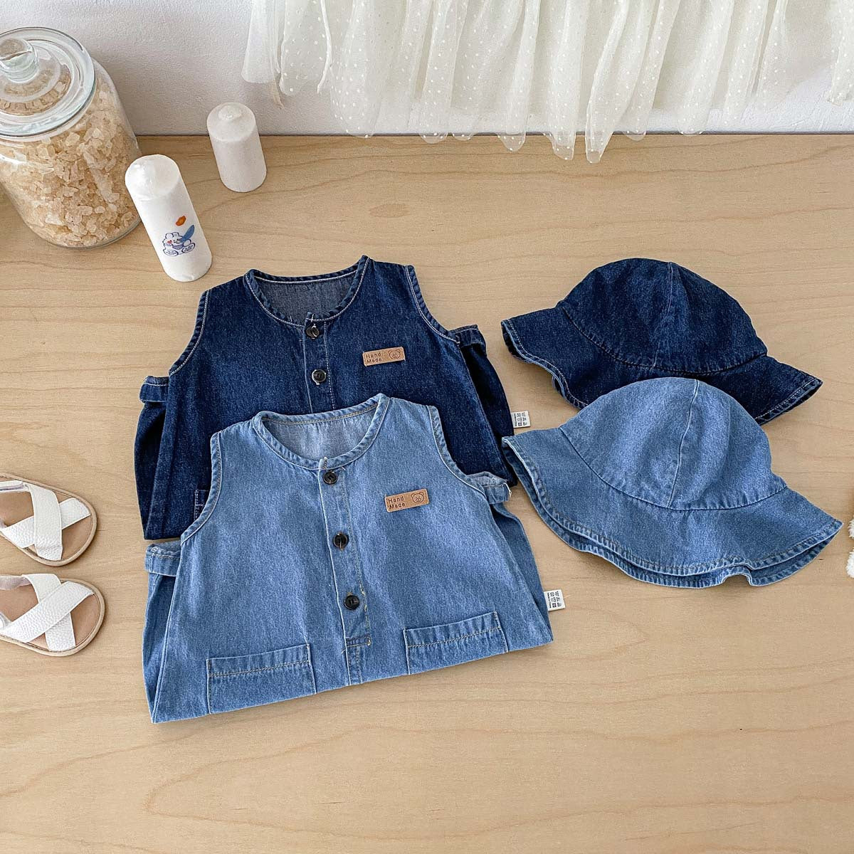 Picnic Perfect Unisex Baby Boys Girls Denim Set with Hat