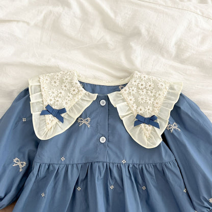 Stylish ice blue baby romper with balloon sleeves – aesthetic summer wear for girls by Ju Ju Jam.

