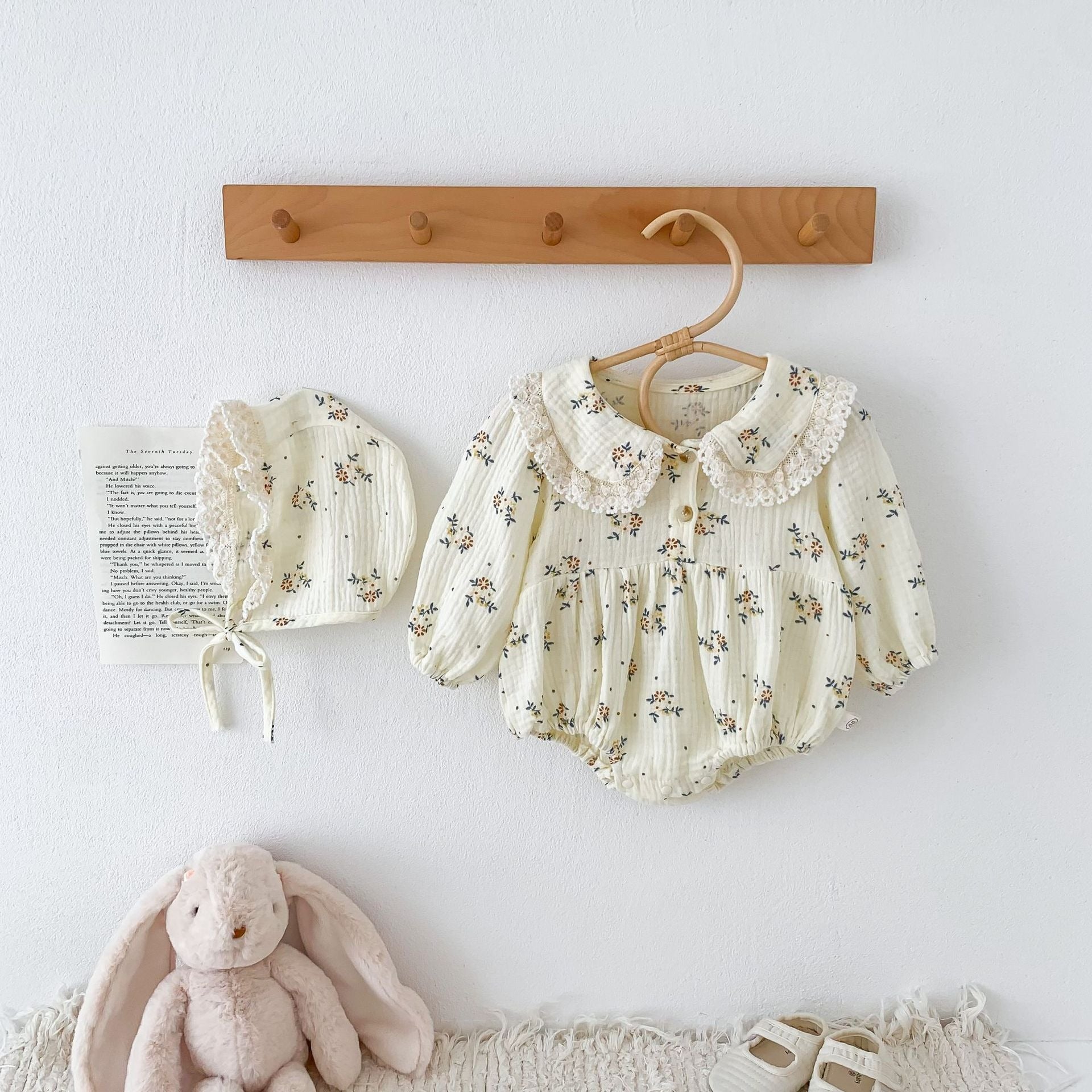 Ju Ju Jam organic cotton romper and cap set for baby girls – eco-friendly and adorable.

