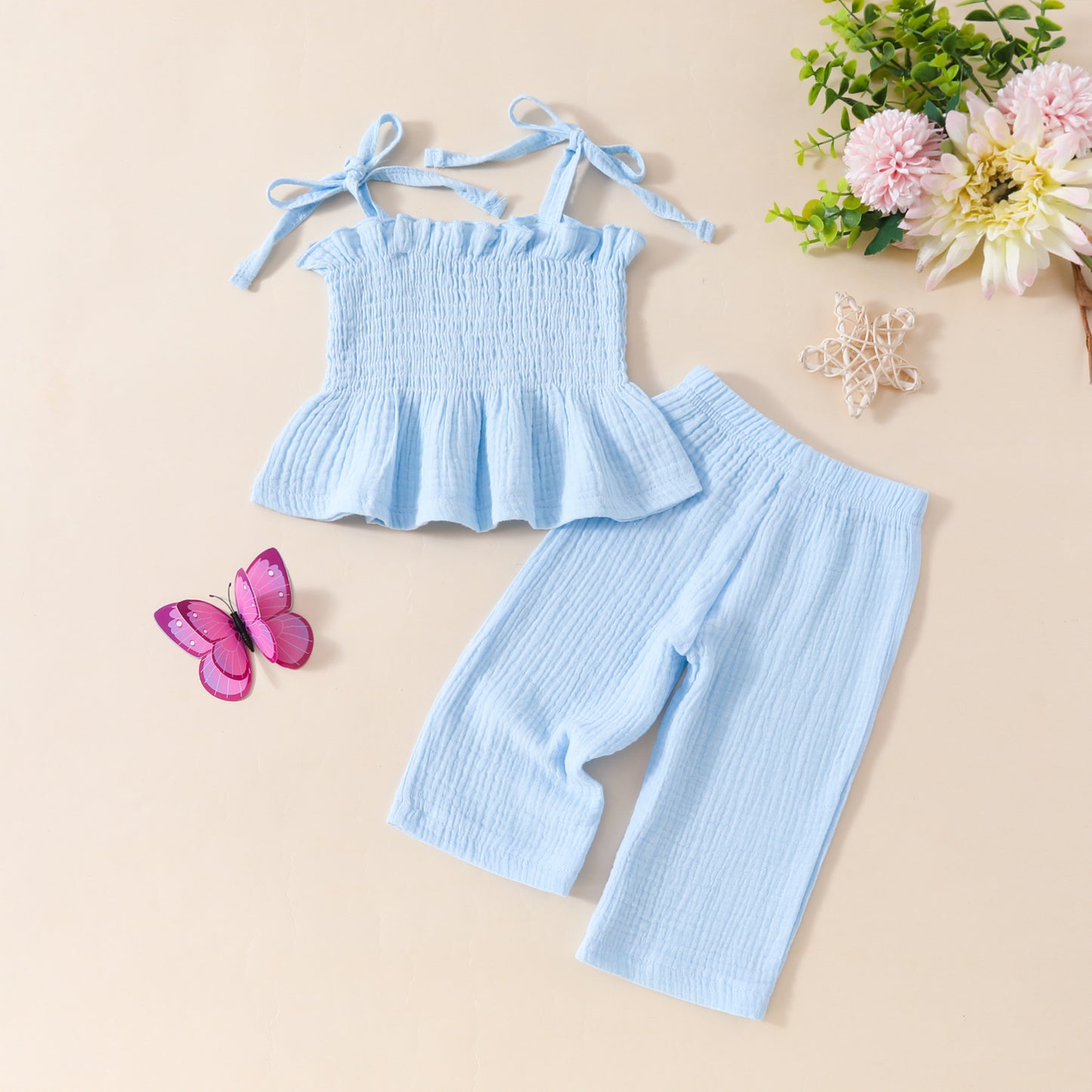 Trendy Knot Girls Blue Top and Pant Set