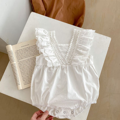 Cute White Romper with Ruffles - Ju Ju Jam Collection