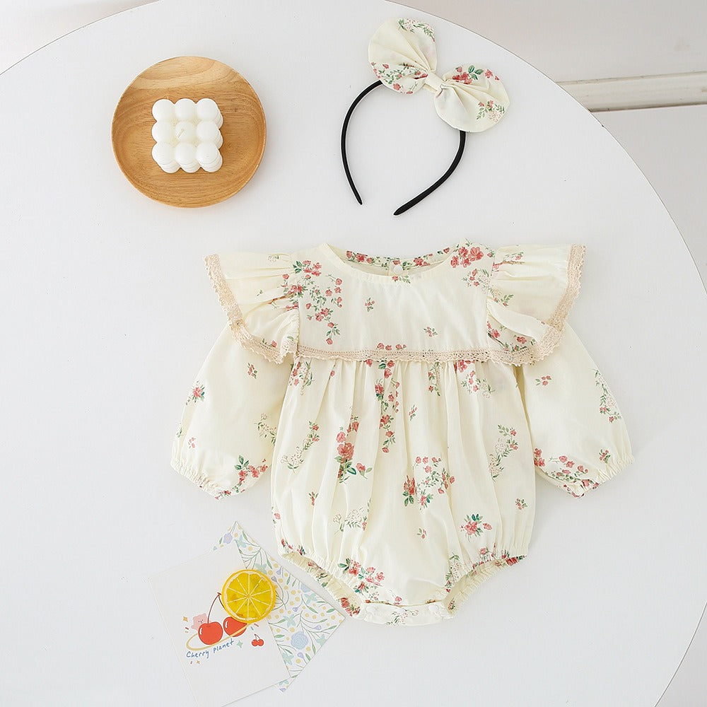 Ju Ju Jam baby girl floral romper and coordinating dress with bow accent

