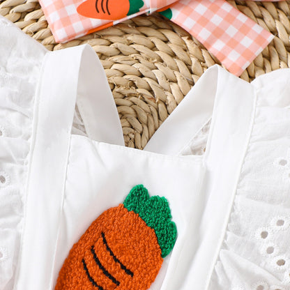 Kyra Carrot Baby Girls Fancy Romper with Headbow
