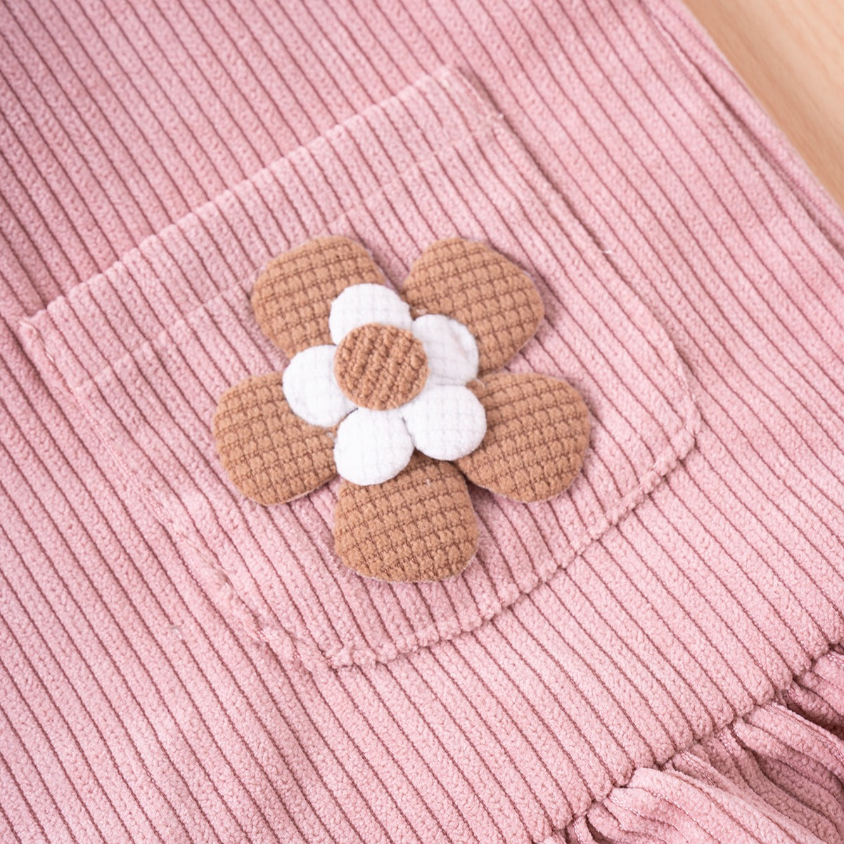 Flower Pocket Corduroy Girls Suspender Dress