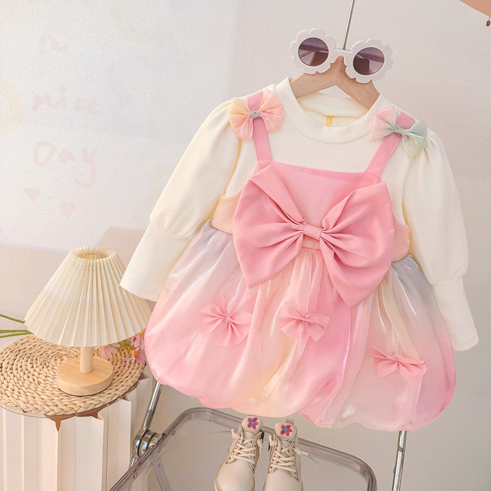 Raha Pink Bow Girls Dress
