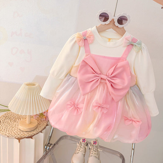 Raha Pink Bow Girls Dress