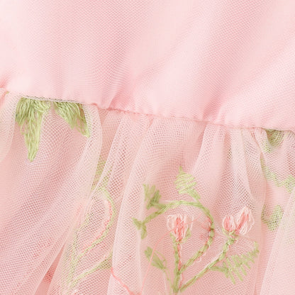 Flower Embroidered Girls Romper Dress