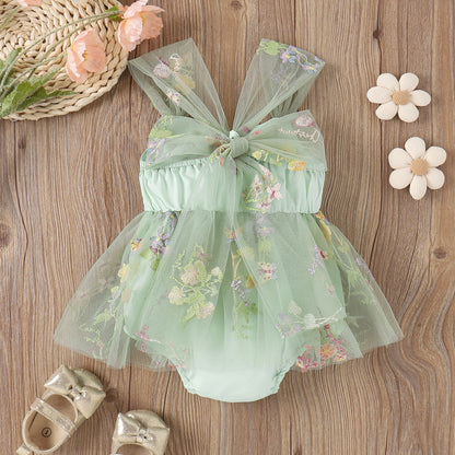 Flower Embroidered Girls Romper Dress