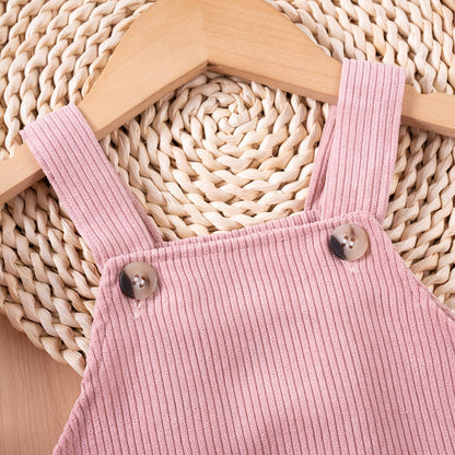 Flower Pocket Corduroy Girls Suspender Dress