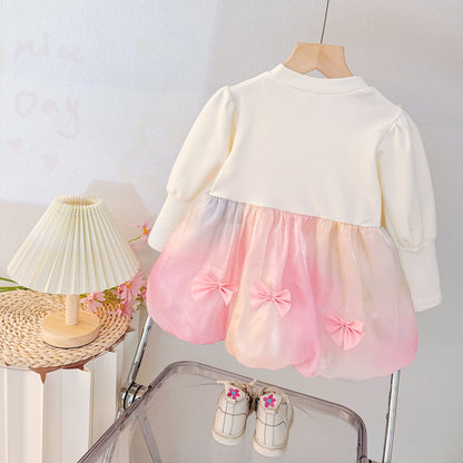 Raha Pink Bow Girls Dress
