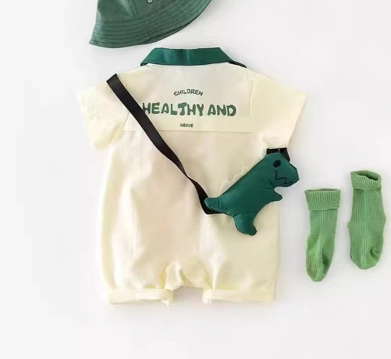 Aiden Dino Baby Boys Romper with Sling Bag