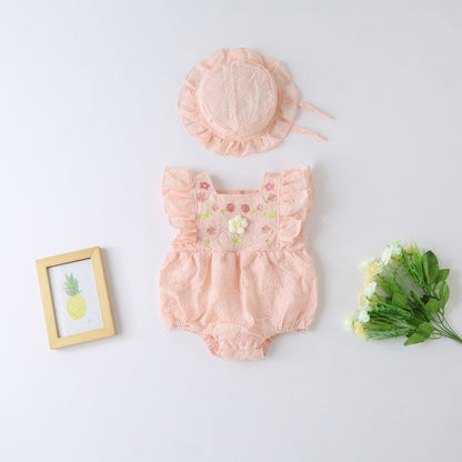 Mild Flower Baby Girls Romper with Hat