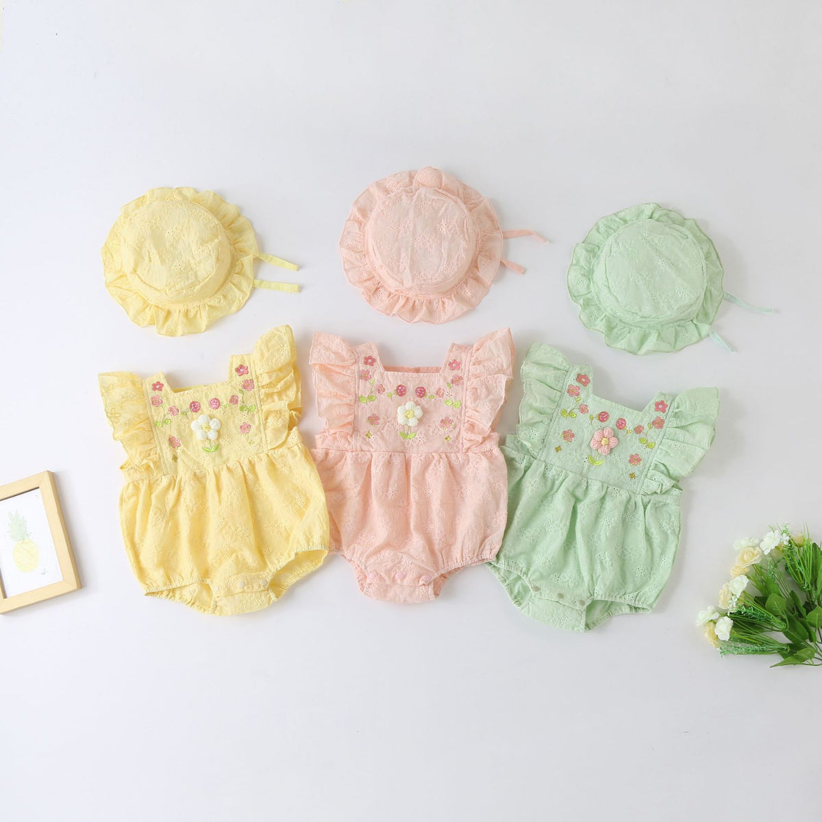 Mild Flower Baby Girls Romper with Hat